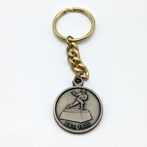 Vintage Retro Heisman College Football Trophy Round Metal Medallion Keychain